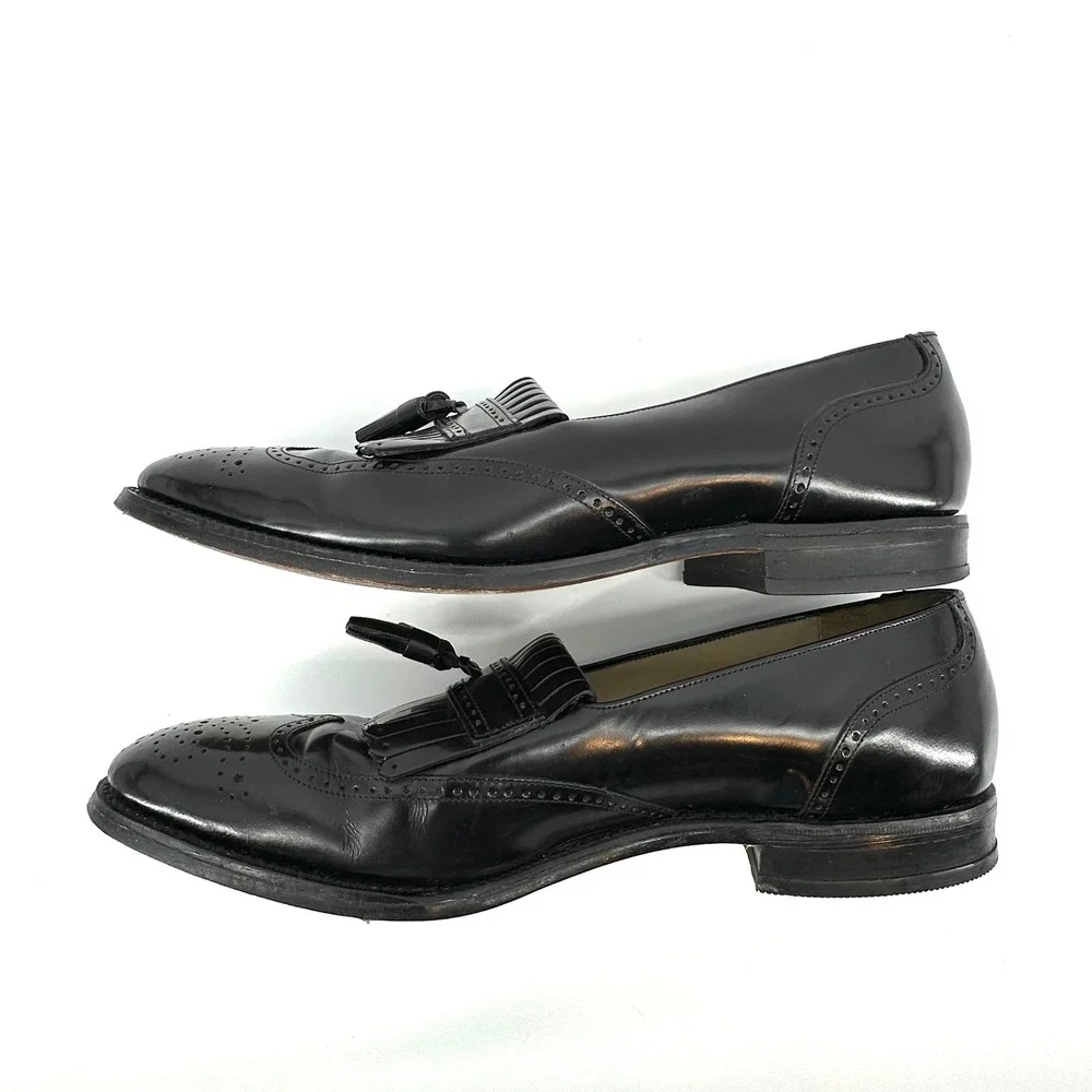 Johnston & Murphy Mens Black Leather Wingtip Tassel Kiltie Loafers 10 B
